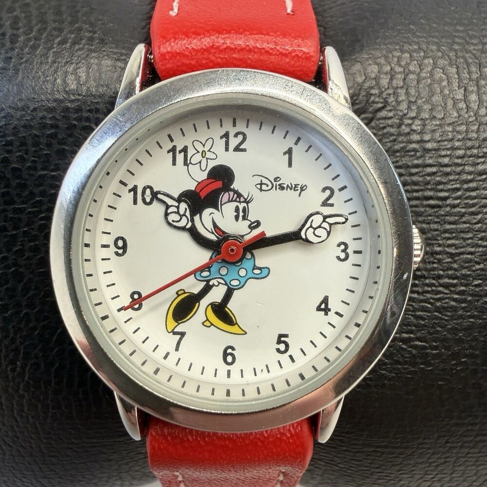 Disney Classic Minnie Mouse Watch Rotating Hands 23mm Red Band Japan Mov't EUC